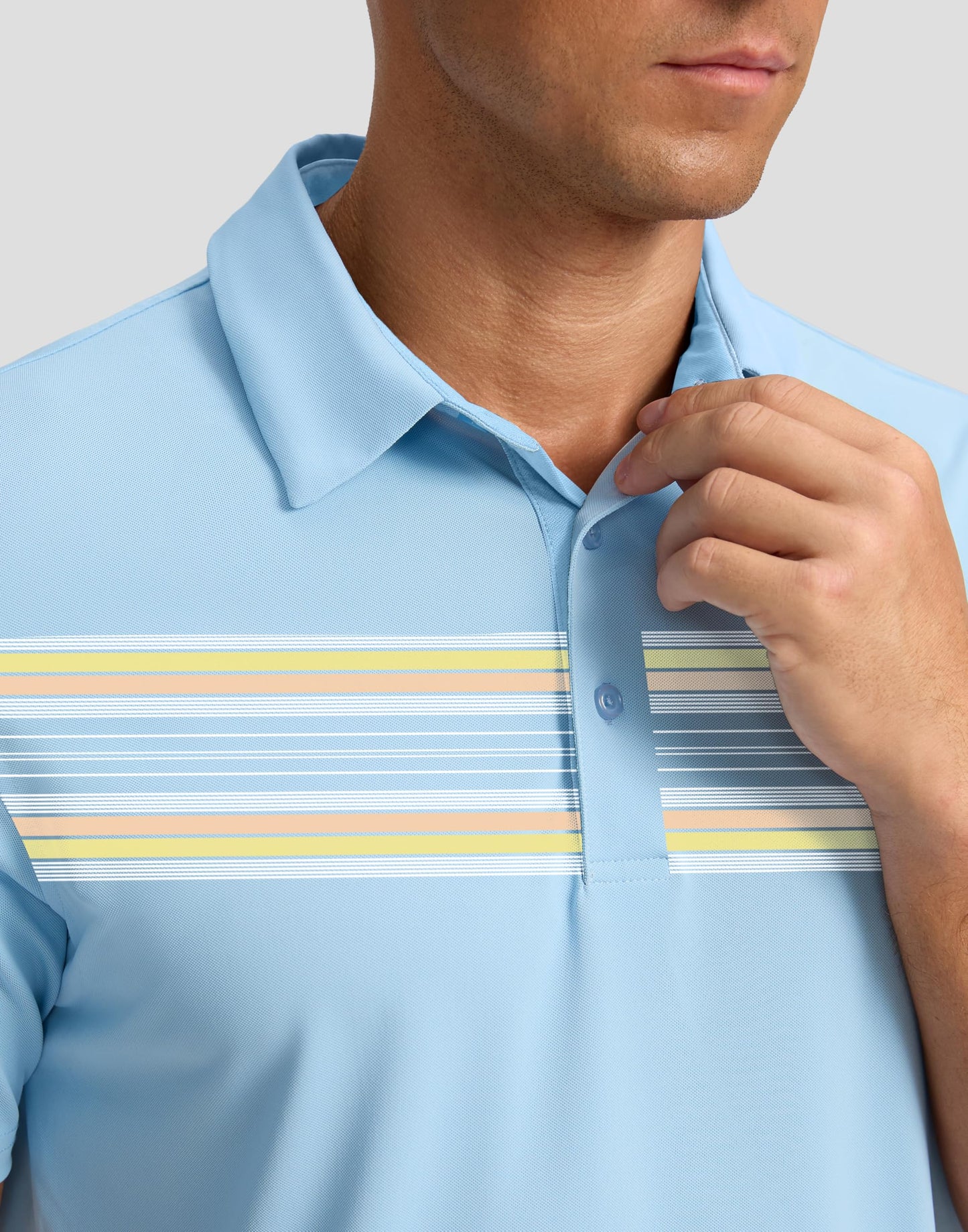 G Gradual Men's Golf Shirts Quick Dry Moisture Wicking Performance Short Sleeve Collared Polo Shirts for Casual Athletic Business (Light Blue Stripes, S)