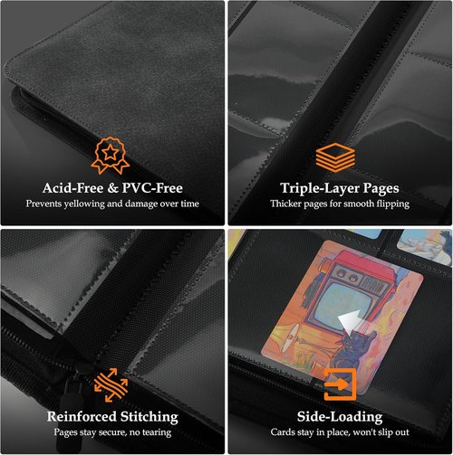 Card Binder 9 Pocket - Premium Durable Album for 360 TCG, MTG & Sports Cards | Black Zipper Design