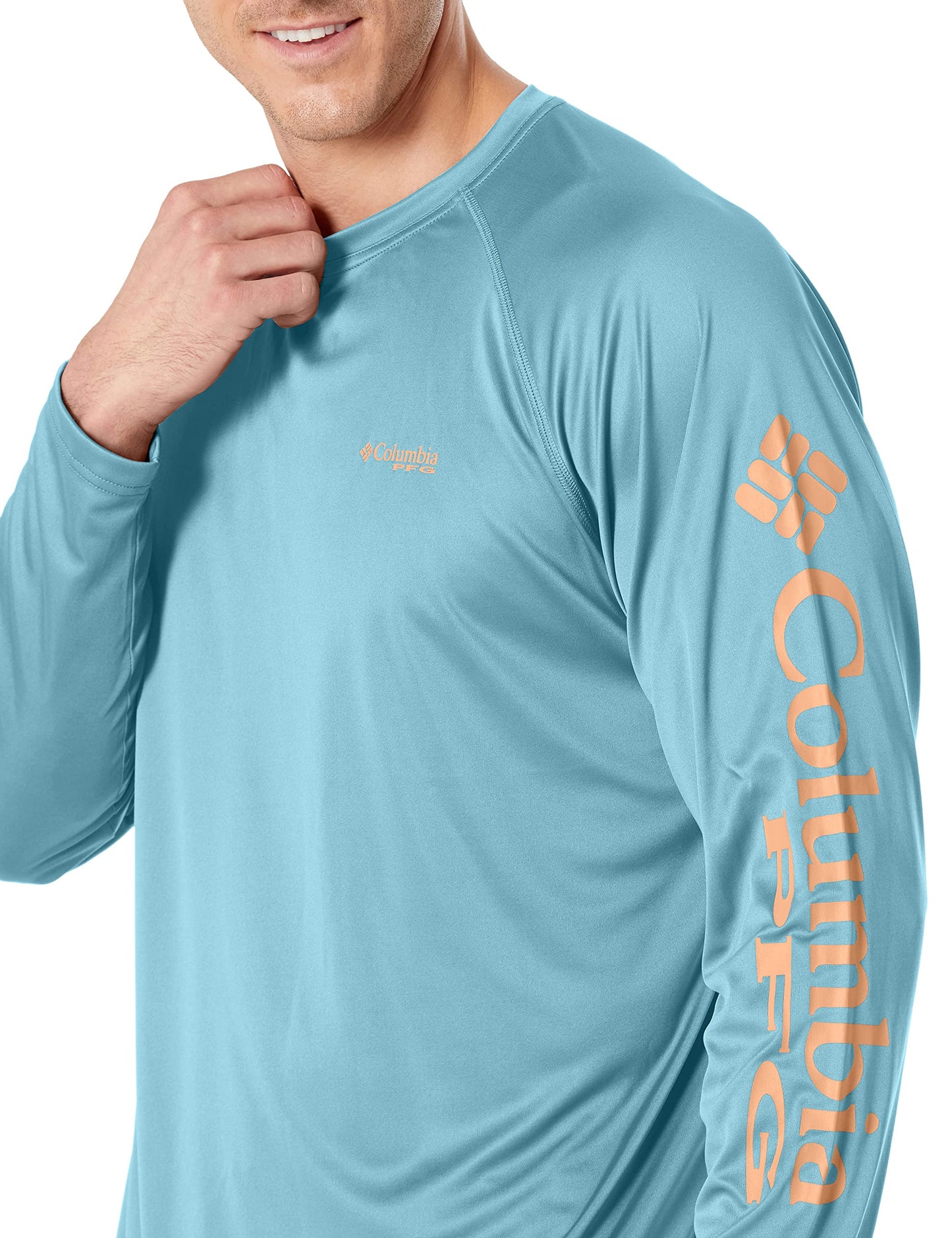 Columbia Men's Terminal Tackle Long Sleeve Shirt, Storm/Bright Nectar Logo, 2X Tall