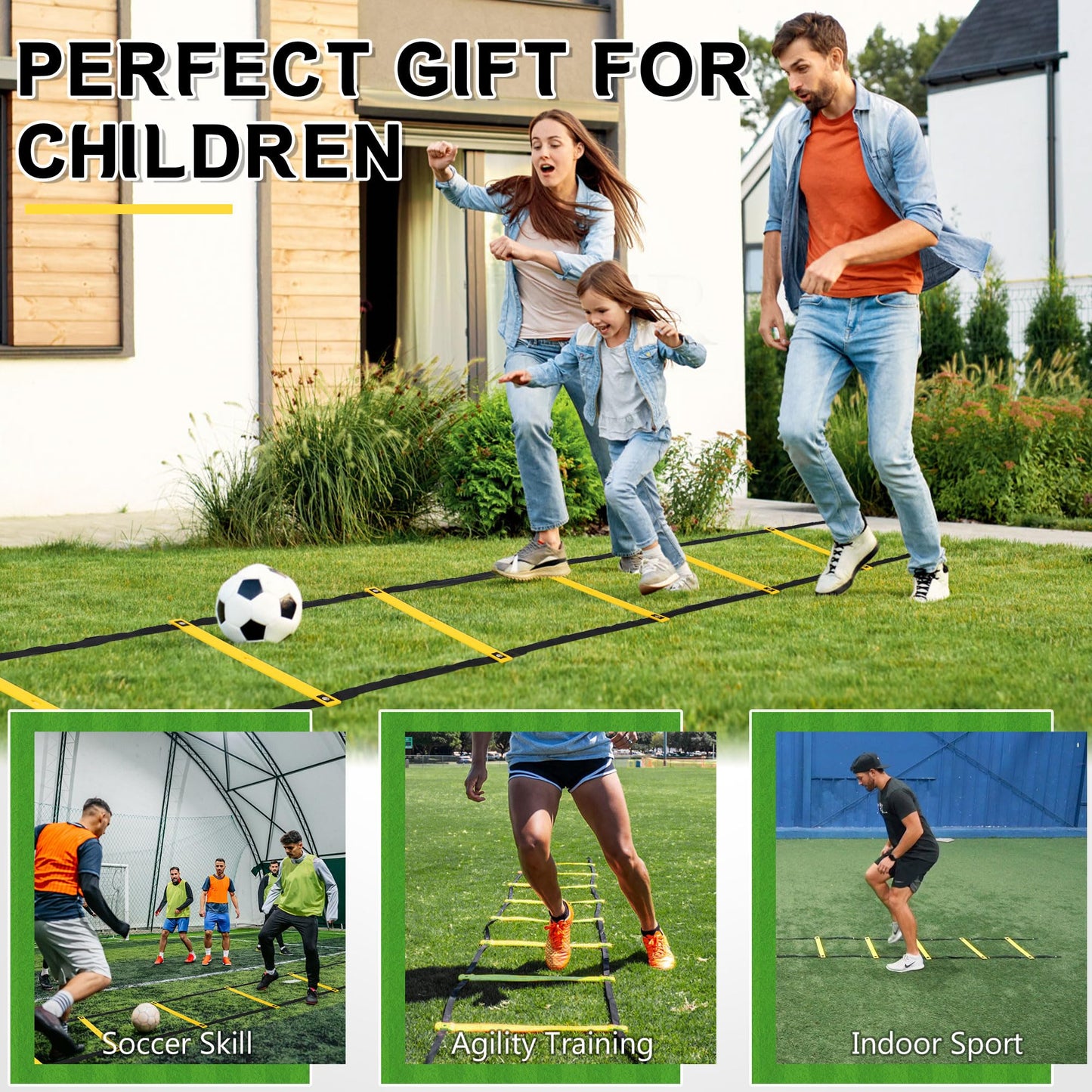 Camkinger 20ft 12-Rung Agility Ladder, No-Tangle Speed Training for Soccer