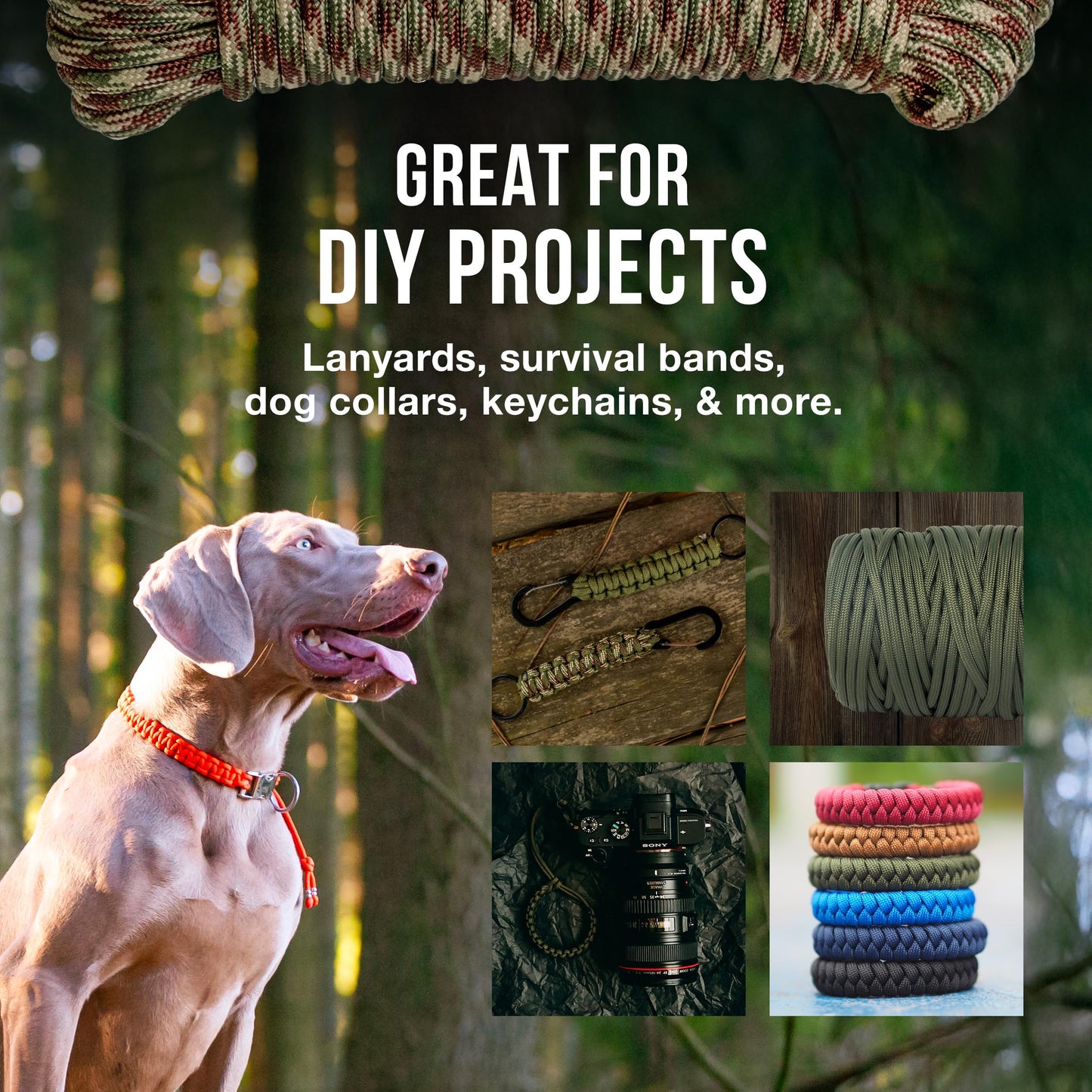 Mossy Oak Green Paracord Rope 750 with 11 Inner Strands | 100ft Nylon Parachute Cord for Camping, Hunting, Fishing, Hiking, Crafting & DIY | Durable & Lightweight 4mm