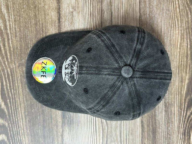 ZKFE Embroidered Alien Under The Moon UFO Hat for Men Women, Washed Black Adjustable Cotton Embroidery Snapback Hat Baseball Cap