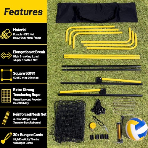 Happy Jump Portable Volleyball Rebounder Net - 7x4 FT Heavy-Duty Trainer with 5 Adjustable Angles & Volleyball