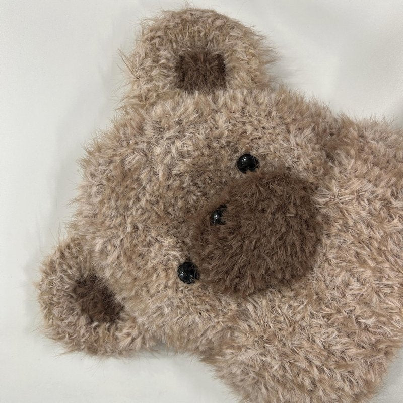 URAWOW Kawaii Bear Beanie Plush Hand Knitted Beanie Skull Cap Fur Fuzzy Furry Winter Hats for Man Women Accessories Brown