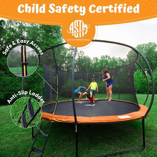 JUMPZYLLA Trampoline - Outdoor 8FT to 16FT with Enclosure, Non-Slip Ladder & Anti-Rust Frame - ASTM Approved