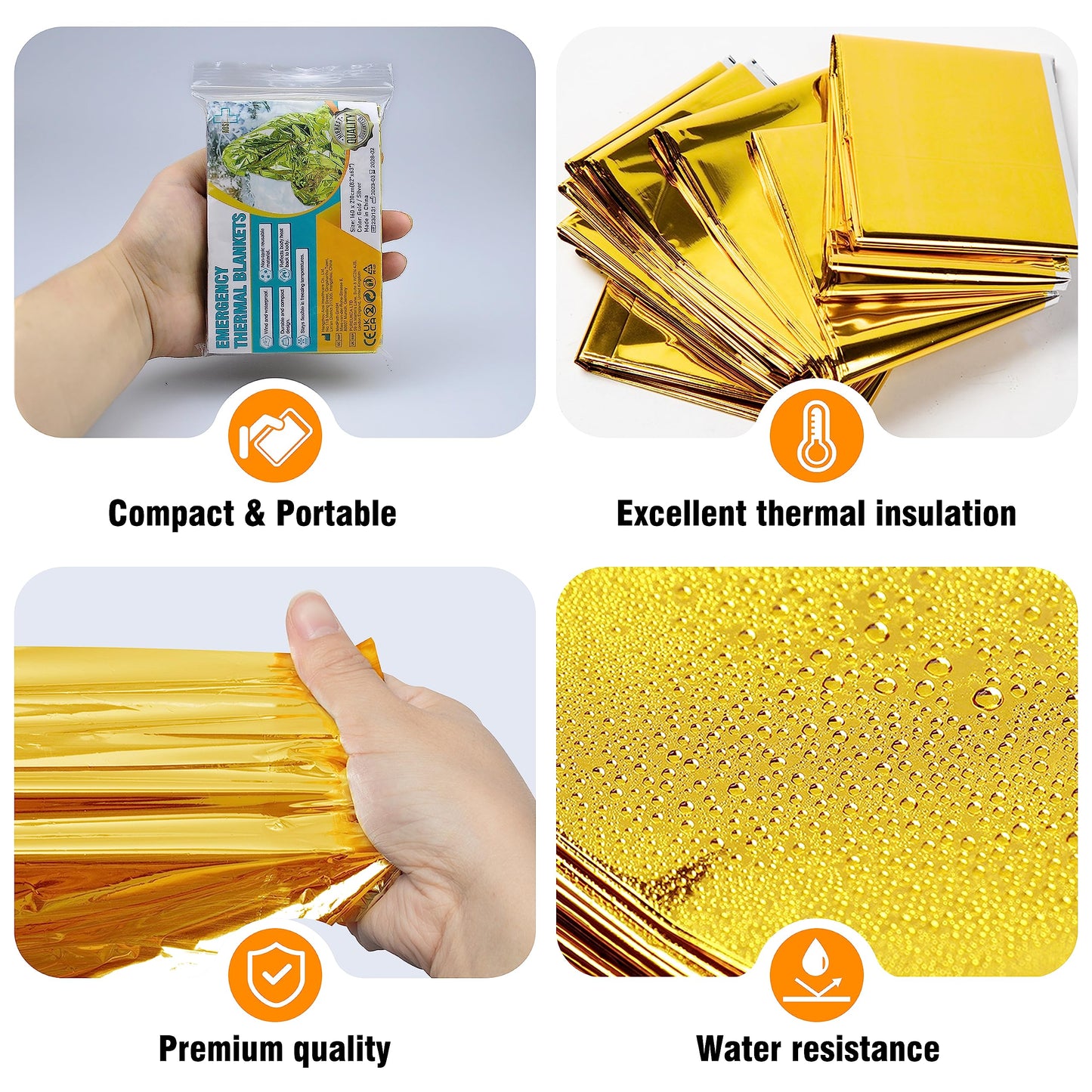 General Medi Emergency Blanket (12-Pack), Emergency Gold Foil Blanket– Perfect for Outdoors, Hiking, Survival, Marathons or First Aid