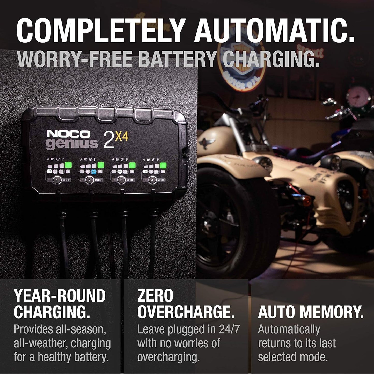 NOCO GENIUS2X4 Smart Battery Charger - 8A 4-Bank Automatic Maintainer for 6V/12V Lead-Acid & Lithium