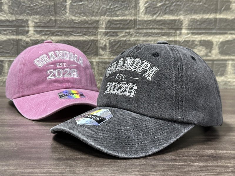 Horpe New Grandpa Grandma Matching Hats EST 2026, First Time Grandparents Gifts for Grandfather Grandmother, Adjustable Embroidered Baseball Caps for Baby Reveal Pregnancy Announcements