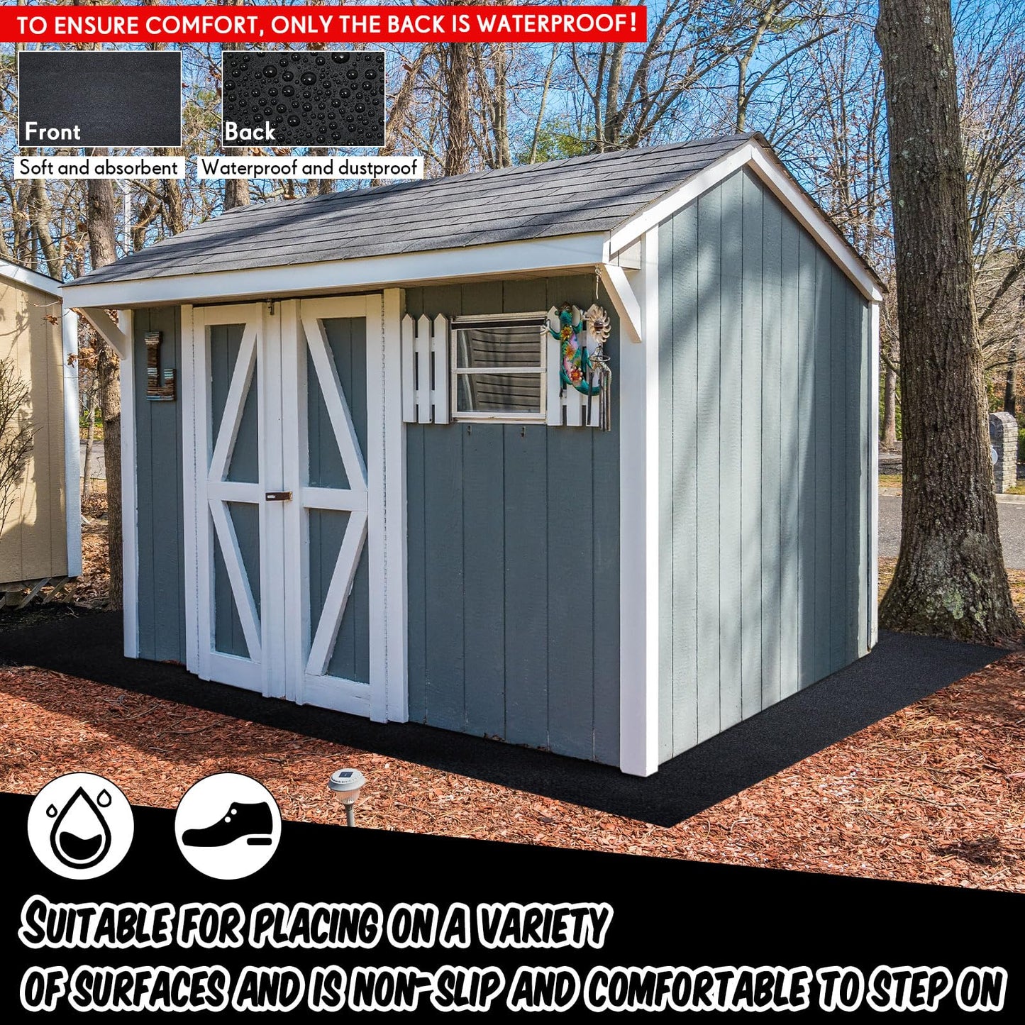 Haull Outdoor Storage Shed Floor Moat Waterproof Outdoor Carport Mat Thickened Soft Patio Furniture Pad Washable with Non Slip Backing, Storage Shed Not Included(8 x 15 ft)