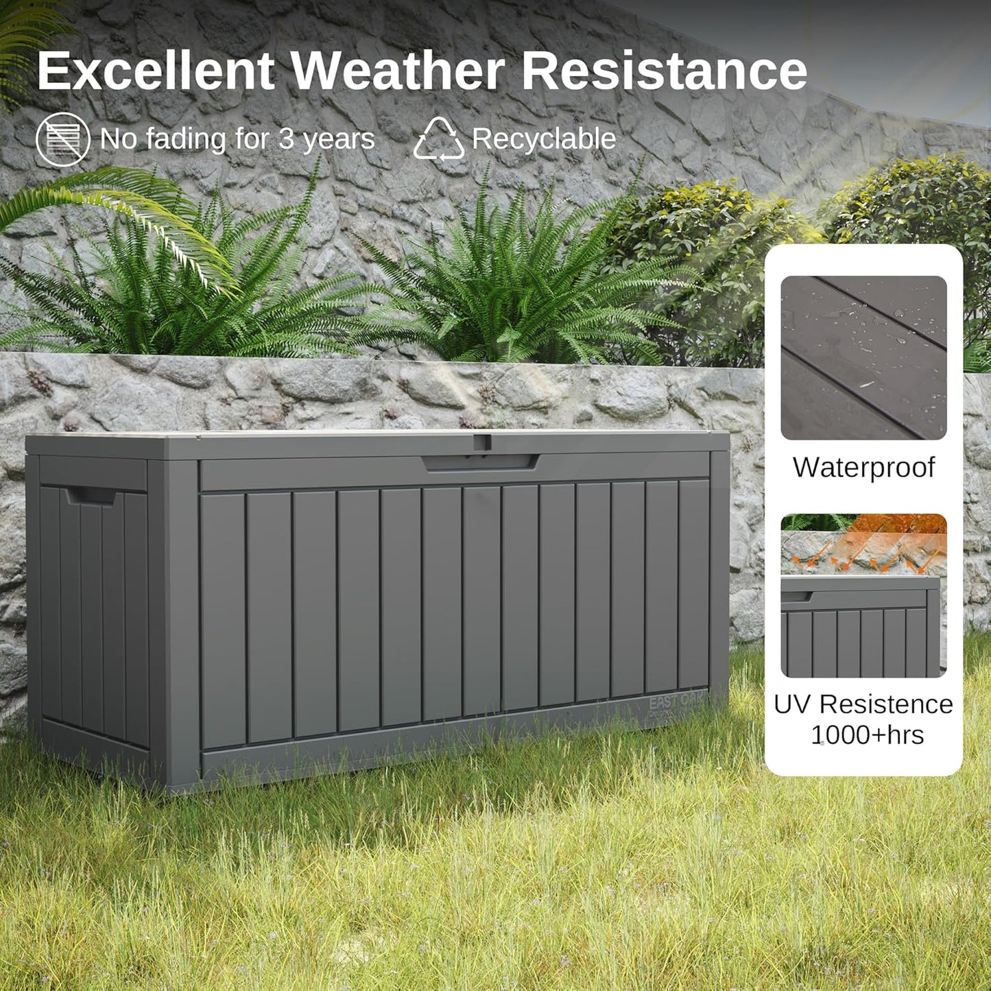 31 Gallon Waterproof Outdoor Storage Box - Lockable Resin Deck Bin for Patio Cushions & Tools - UV Resistant, Black