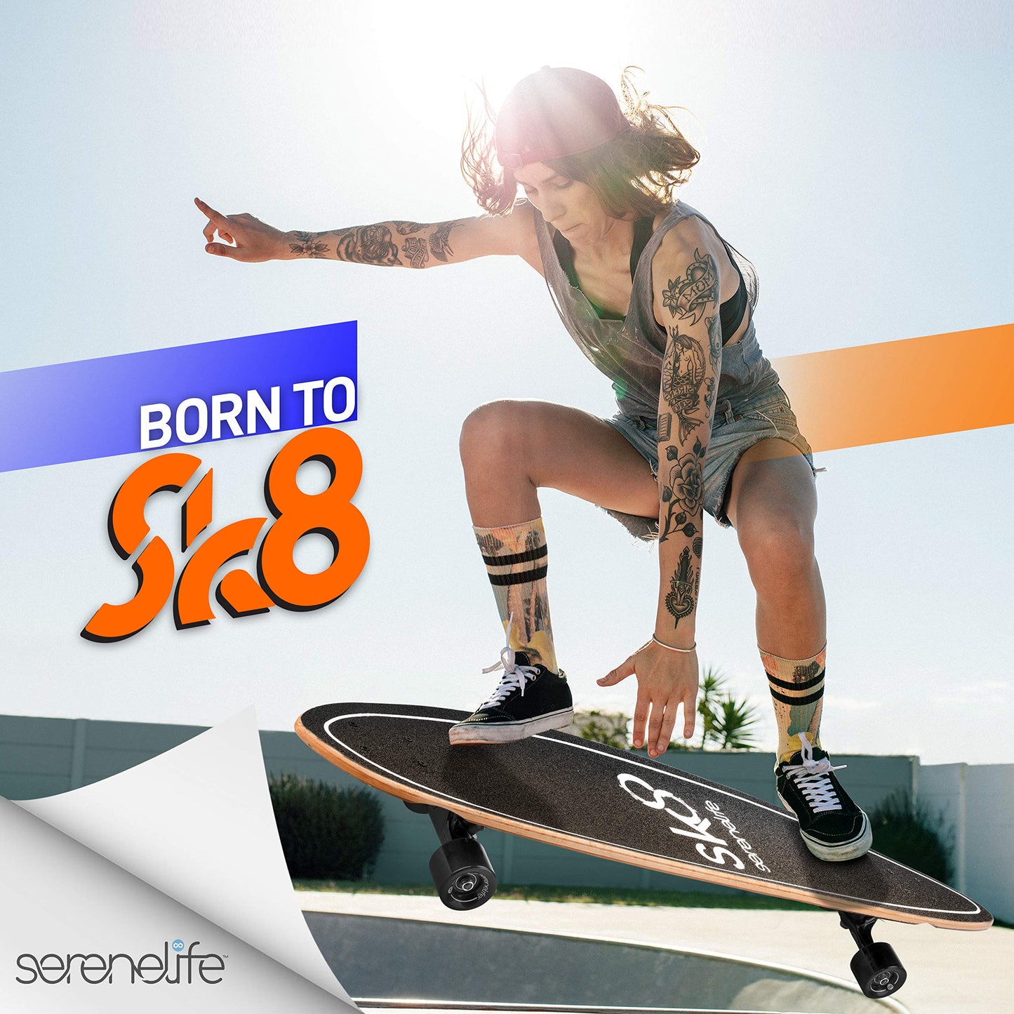 SereneLife Skateboard for Kids and Adults, Mini Cruiser with 8 Ply Canadian Maple Deck and Aluminum Truck, Non-Slip Grip, PU Wheels, Concave Design, Smooth Ride, Street & Park Use (44" x 10" x 4")