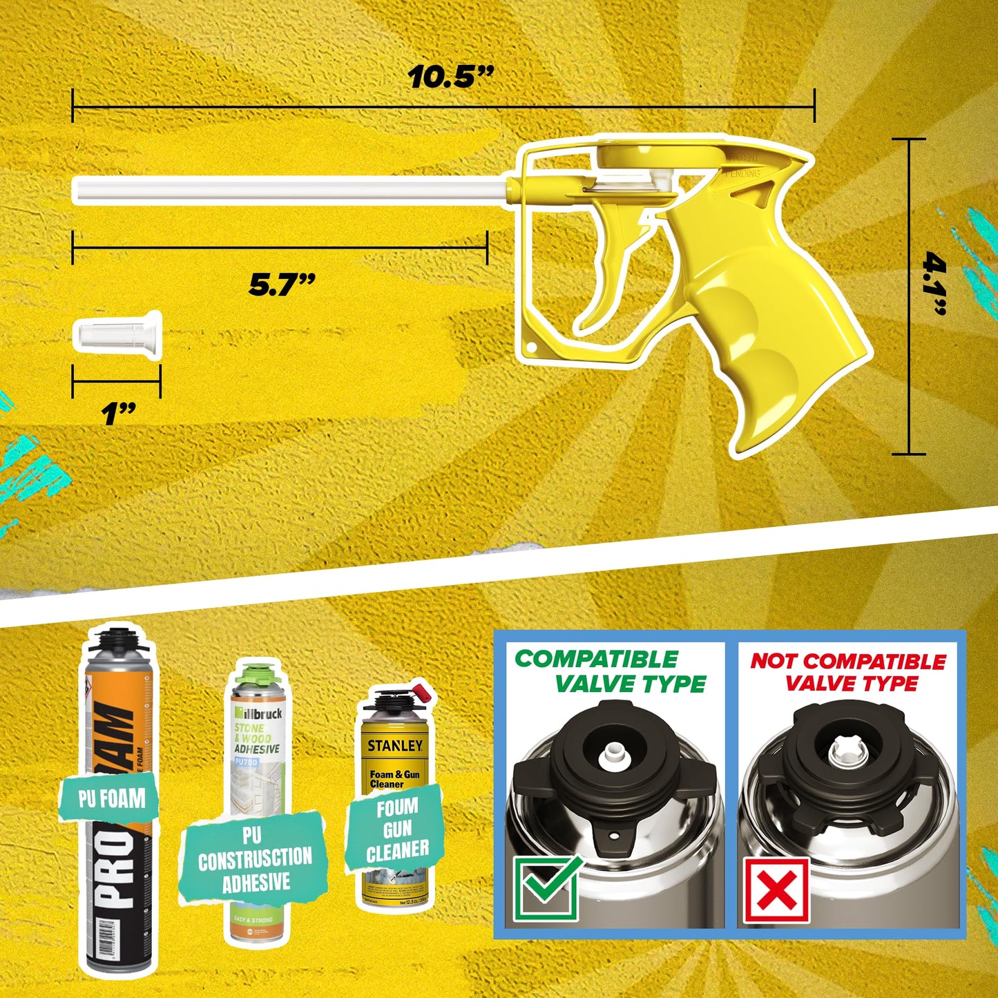 ONIA PU Spray Foam Gun with 4 tubes Expanding Spray foam Insulation Applicator with Reusable tubes and anti clogging caps – Filling & Sealing tool for Home and Office Use