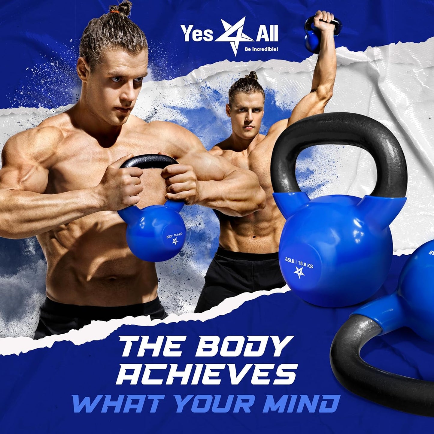 Yes4All Kettlebell - Vinyl Coated Cast Iron Strength Training | 5-100 LB for Home Gym Workouts