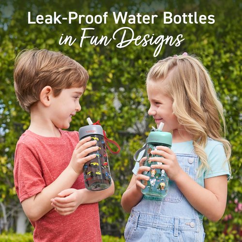Bentgo Kids Water Bottle - Leak-Proof, Durable Tritan BPA-Free 15 oz Cup for Kids/Toddlers Ages 3+; Bite & Sip Spout, Carrying Handle & Dishwasher Safe for School, Sports, Daycare & Camp (Puppy Love)