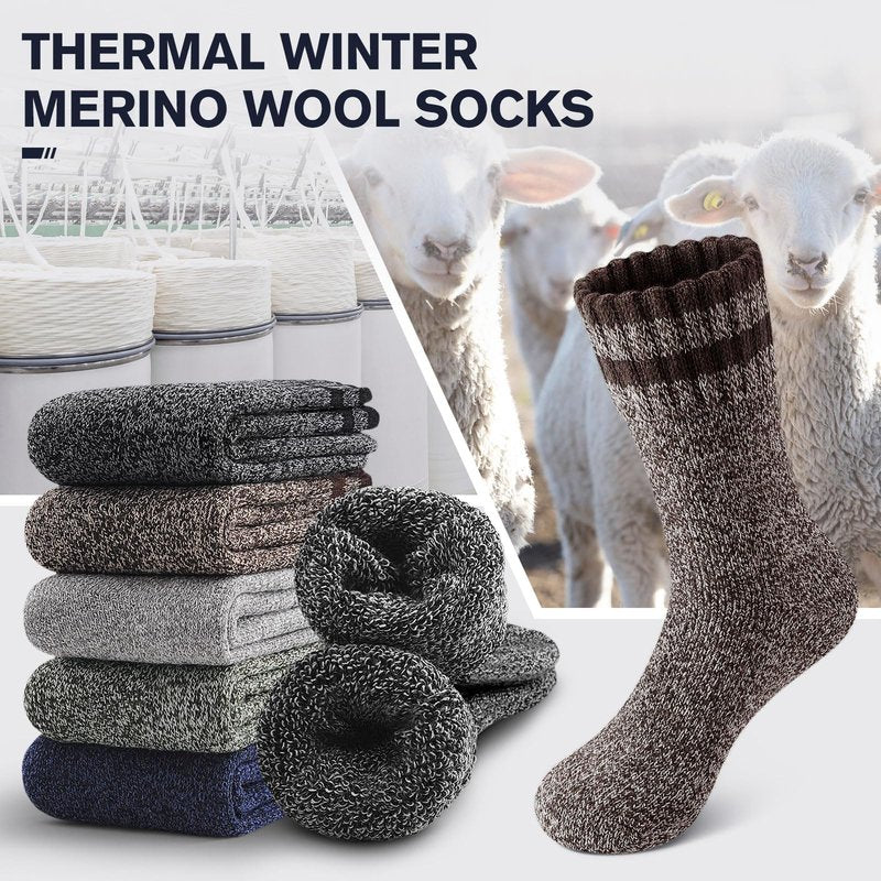SIMIYA Thick Merino Wool Socks for Men Thermal Warm Hiking Socks Comfortable & Breathable Crew Socks in Cold Weather for Men & Women（5 Pairs）