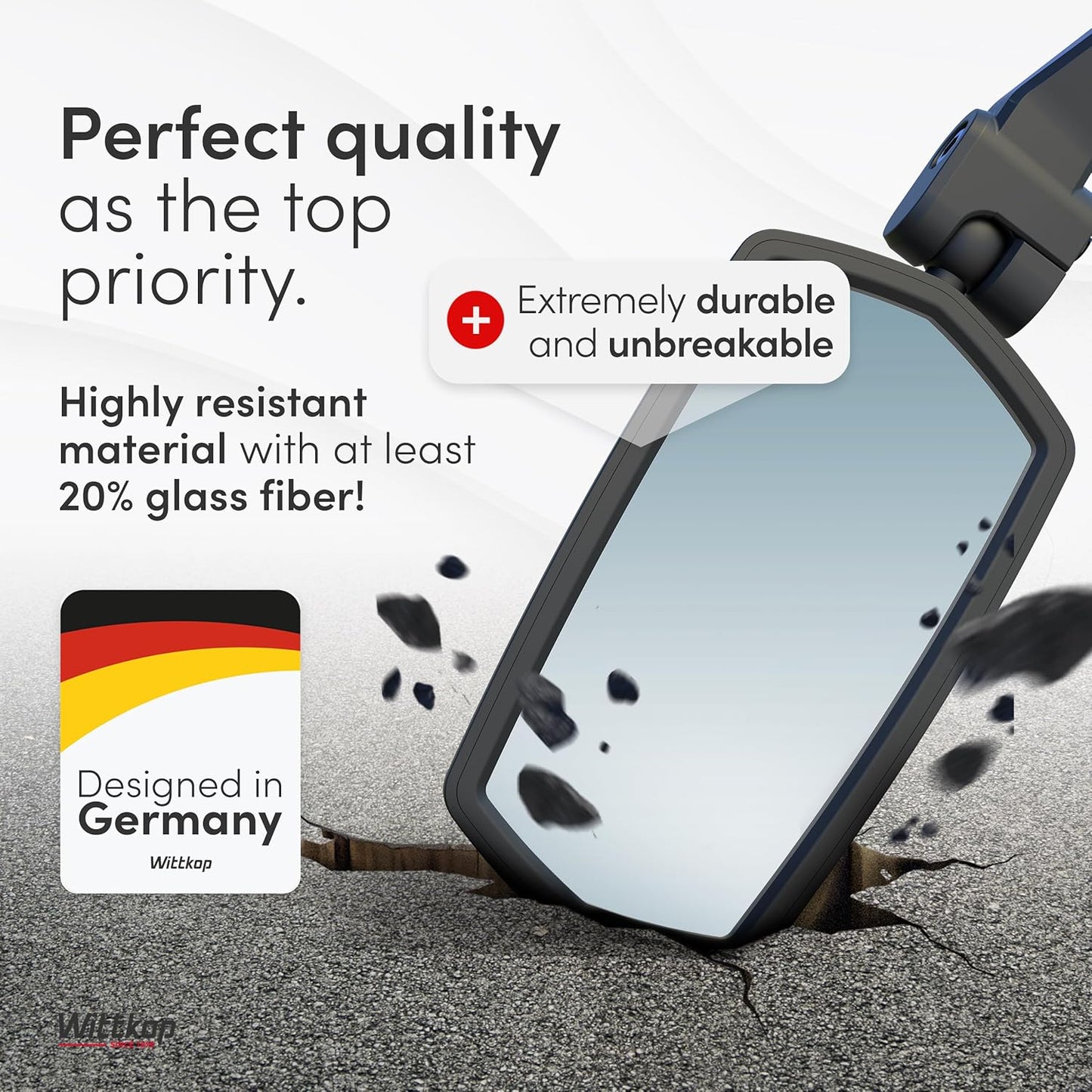 WITTKOP Bike Mirror - Large HD Field of Vision | 360° Rotatable & Foldable | Durable eBike Accessory