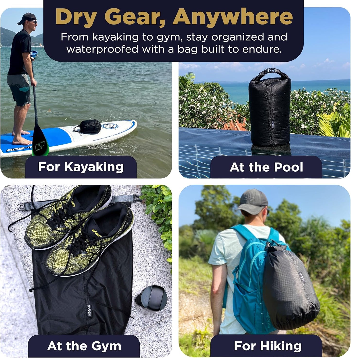 Skiennix Waterproof 10L Dry Bag - Lightweight Durable Side Bag for Kayaking, Hiking & Camping | Black, Small