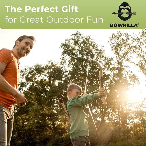 BOWRILLA® Kids Wooden Bow and Arrow Set - 10 Arrows, Quiver, 3 Targets & Storage Bag | Indoor & Outdoor Fun for All