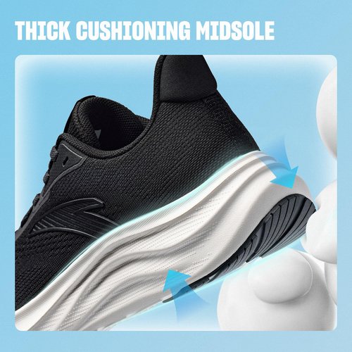 ANTA Women’s Running Shoes, Lightweight Cushioned Breathable Sneakers, Comfortable Trainers with Slip Resistant Outsole for Jogging, Workout, Daily Walking, Black/White, 8