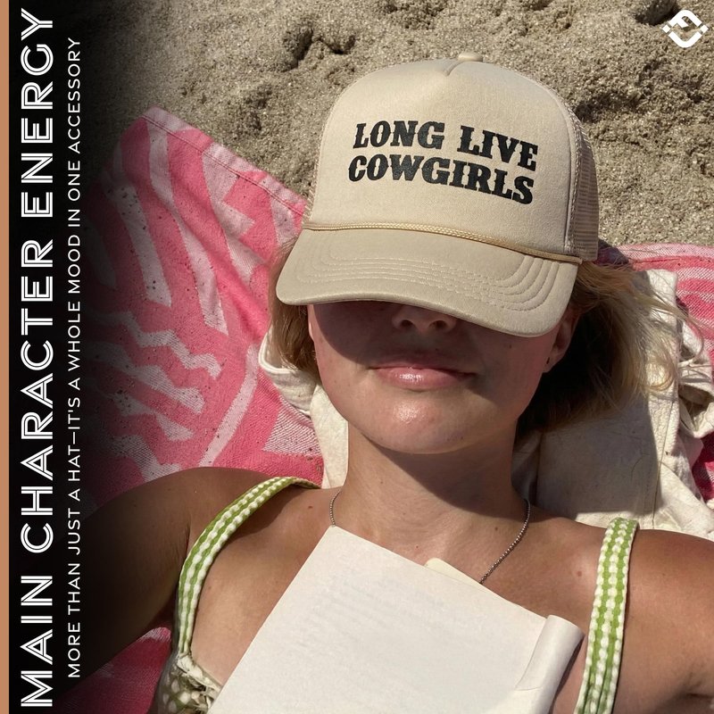 Funky Junque Foam Trucker Hat – Funny Mesh Back Baseball Cap for Men & Women, Cowboy Chic Party Hat, Trendy Womens Trucker Hats - Long Live Cowgirls (Khaki)