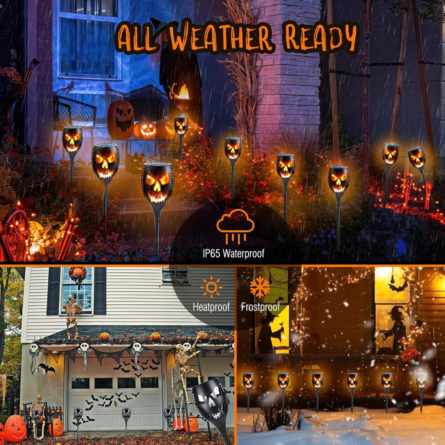 Solar Torch Lights Outdoor - 4 Pack Waterproof LED Flickering Flame for Halloween, Garden & Yard Decor