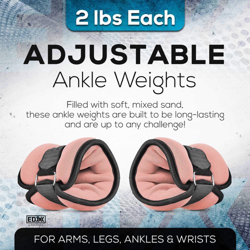 EDX Adjustable Ankle Weights | Arm, Leg and Wrist Weight Strap | Fitness, Walking, Jogging, Workout, Lifting 2 Pack 2lbs