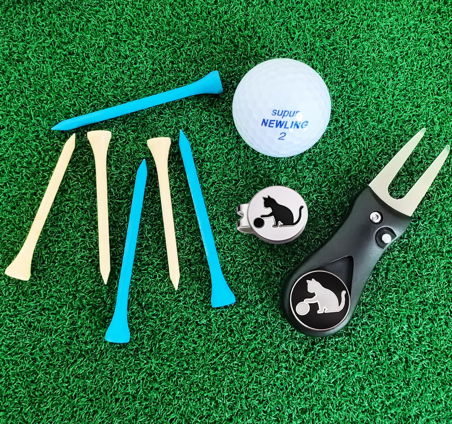 Adhere Golf Ball Markers Personlized Double Side Cute cat Logo Enamel with A Magnetic Hat Clips,A Premium Golf Gifts. (A-Ball Markers & Divot Tool Gift Set)