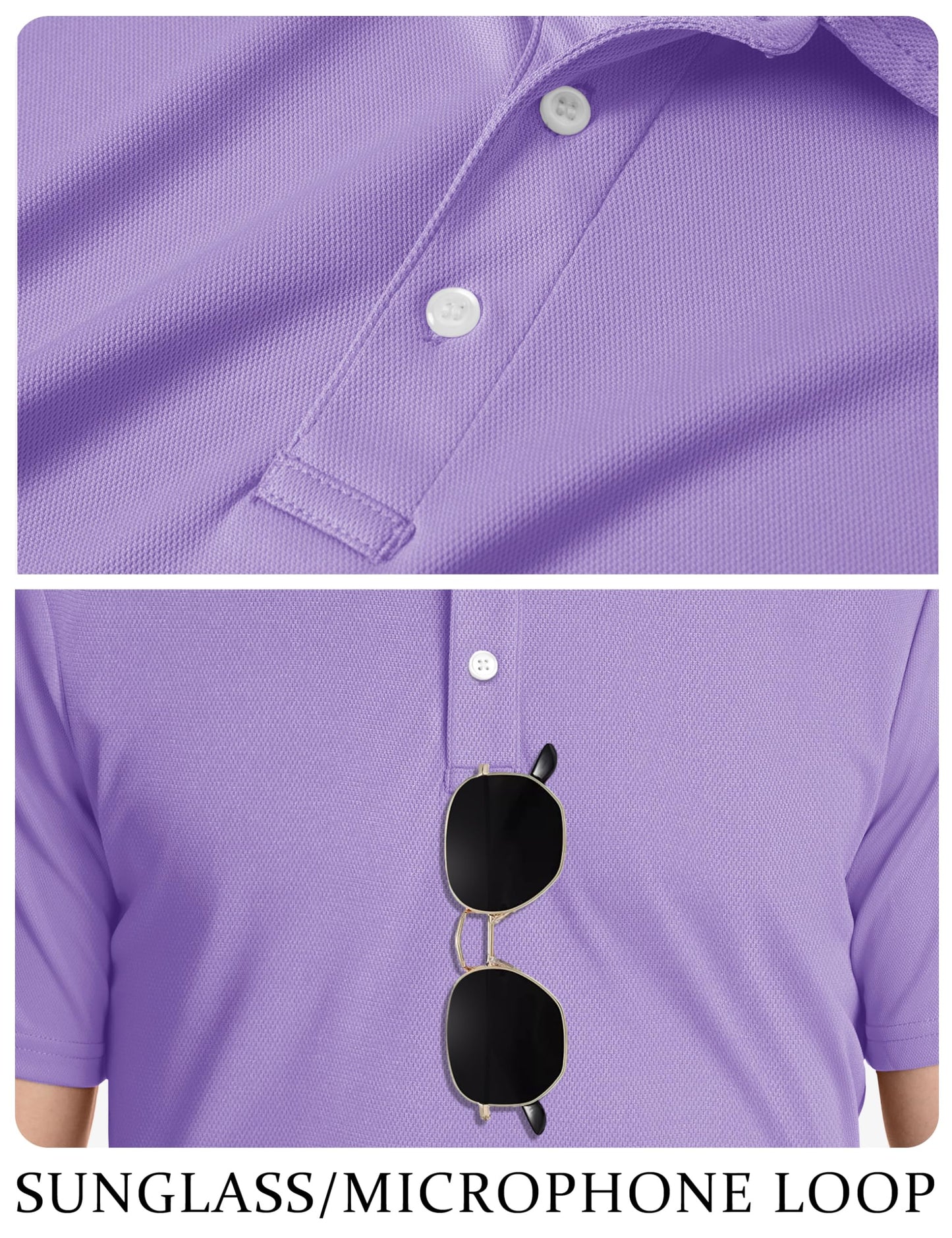 TACVASEN Mens Golf Shirt Dry Fit Mens Polo Shirts Short Sleeve Performance Golf Polos for Men with Collar Work Shirts Light Purple, 3XL