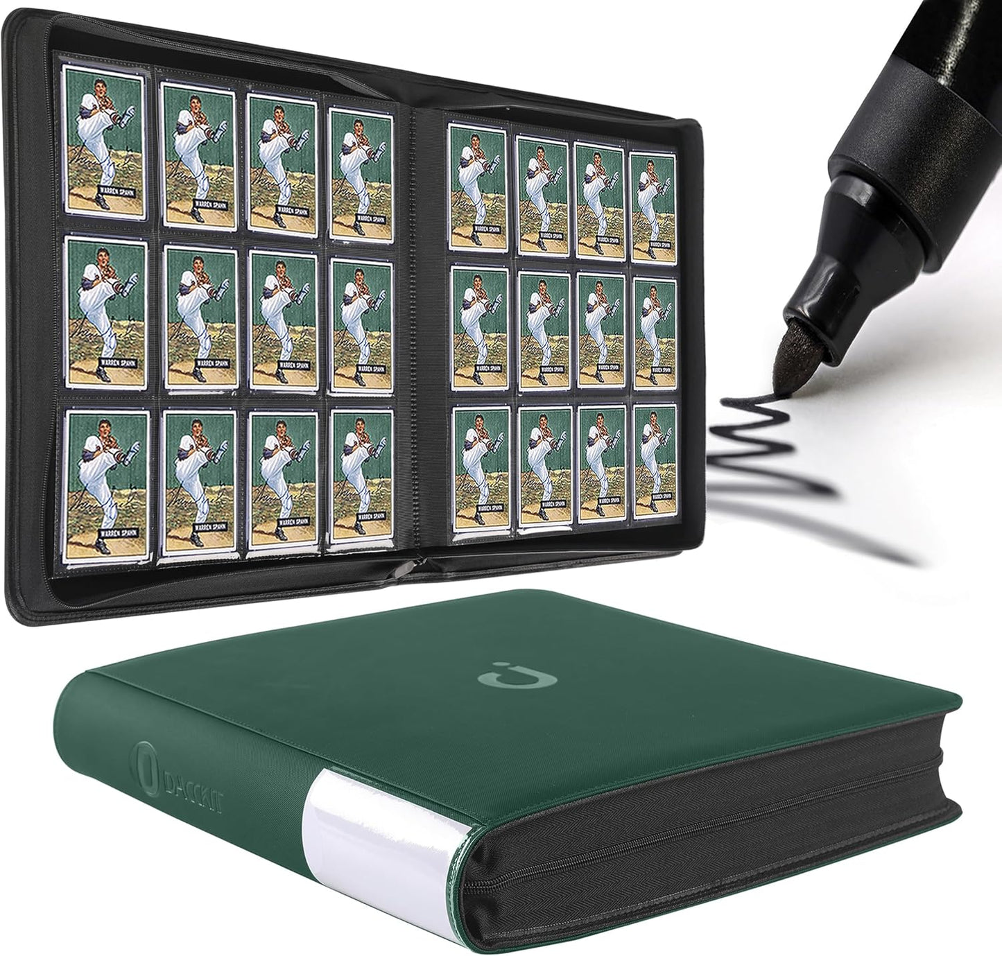 Premium Card Binder - 12 Pocket Design Fits 1200 Cards | Ringless with Sleeves for Trading & Sports Cards - Blackish Green