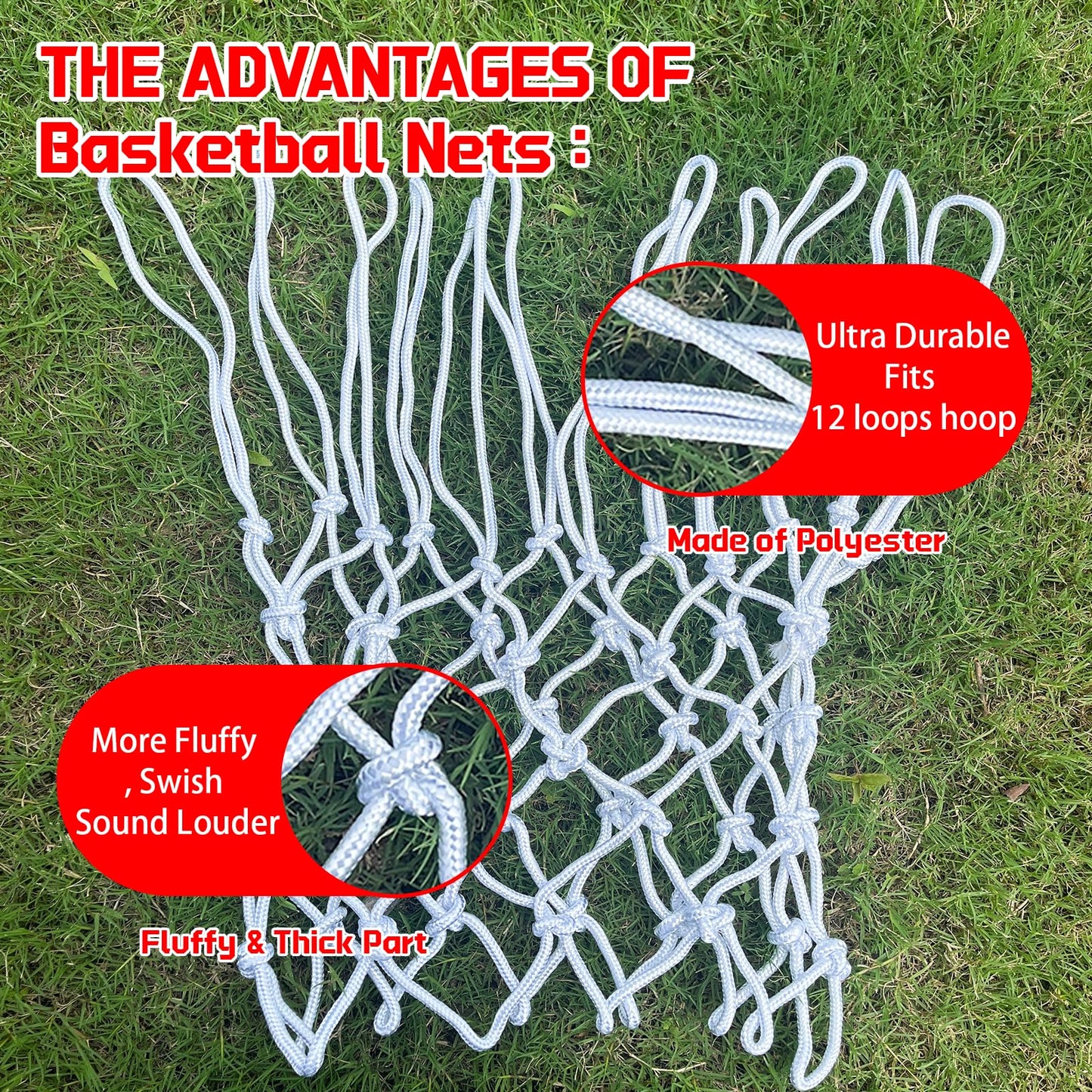 2 Pcs Red White Blue Basketball Nets – Heavy Duty All-Weather Anti-Whip Basketball Hoop Net Replacement, 12 Loops, Fits Indoor/Outdoor Rims, Basketball Accessories, Rim Not Included