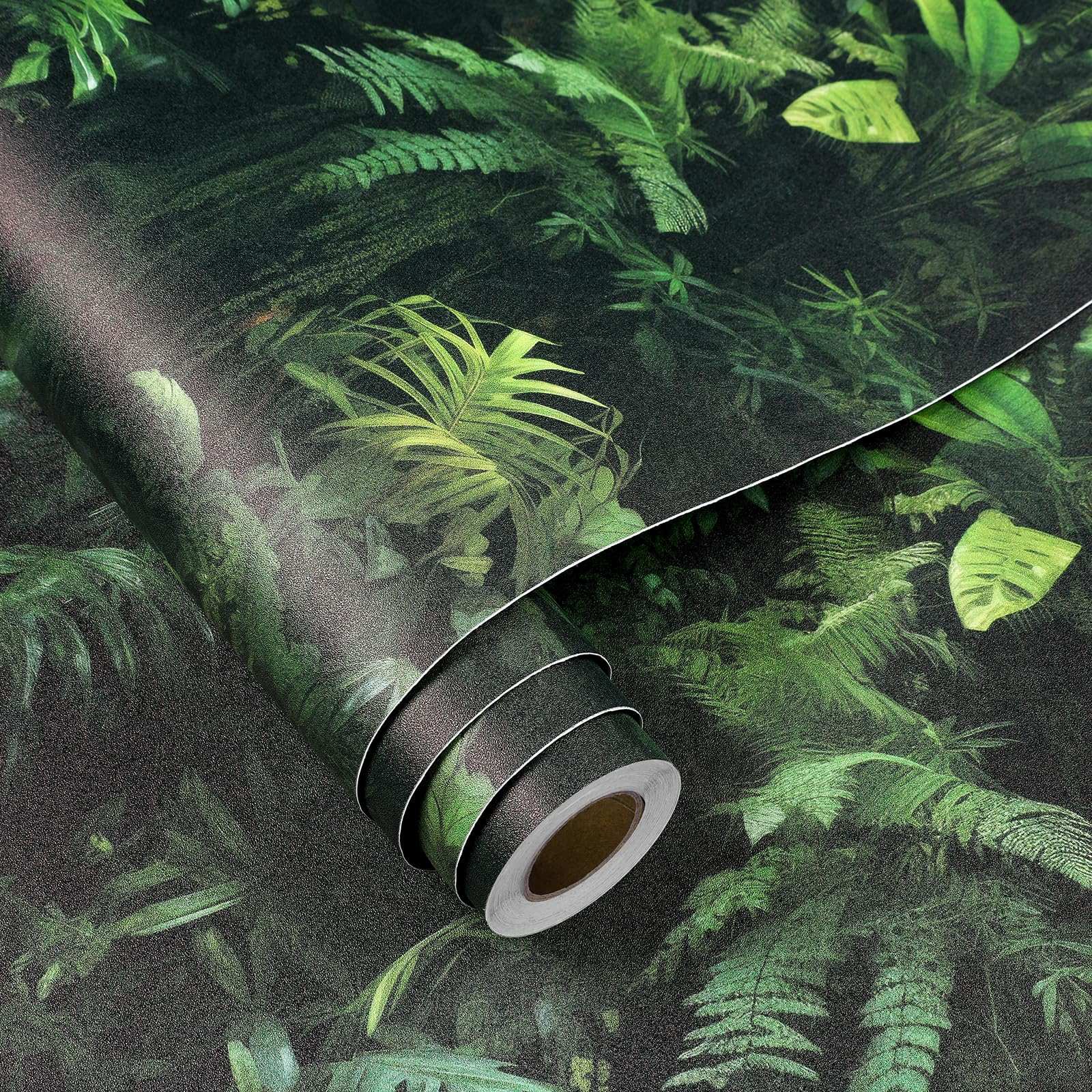 FunStick Dark Green Tropical Wallpaper Peel and Stick Jungle Leaf Wallpaper for Bedroom Bathroom Kids Room Removable Black Green Tropical Contact Paper for Wall Murals Cabinets Waterproof 17.5"x118"