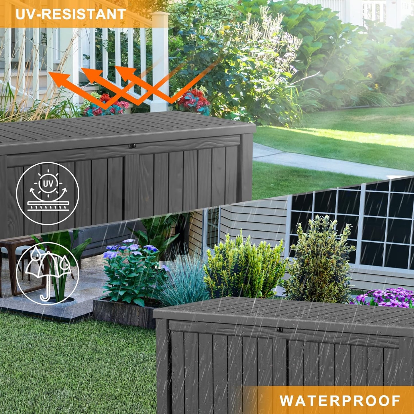 Resin 120 Gallon Outdoor Storage Box - Waterproof Deck Box with Lockable Lid for Garden & Yard Organization