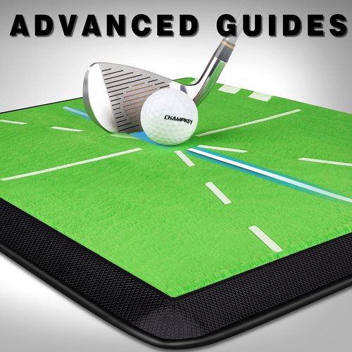 CHAMPKEY 8" x 17" Premium Impact Golf Mat Upgraded Version | Path Feedback Golf Practice Mat | Advanced Guides and Rubber Backing Golf Hitting Mat