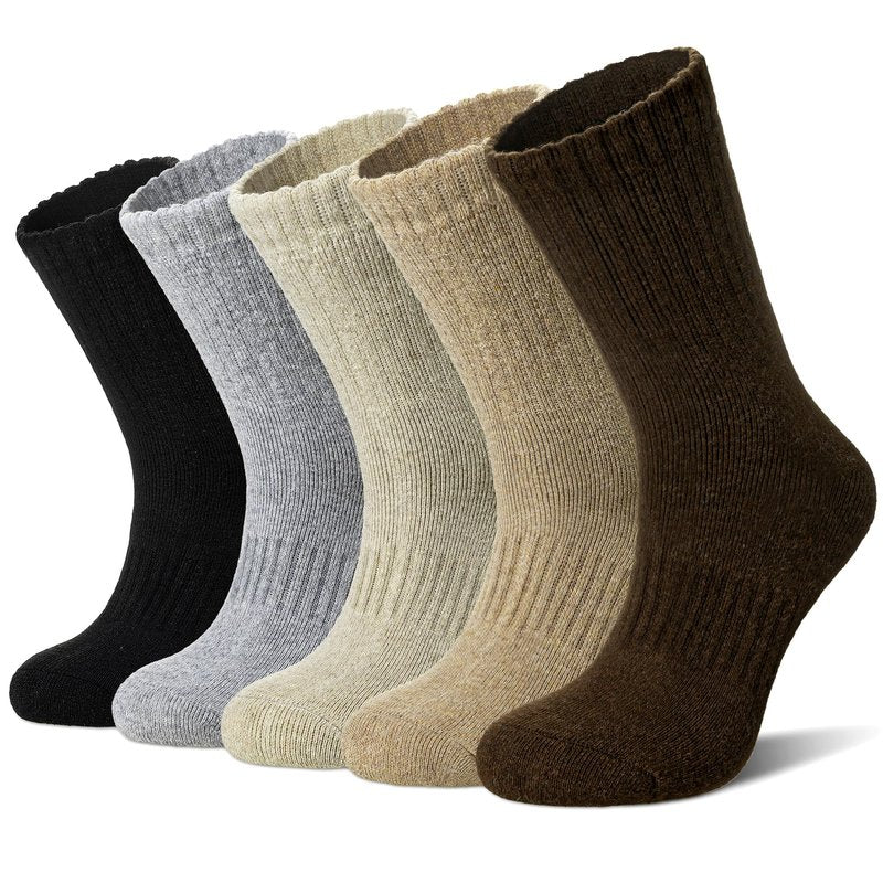 SeeyAN Merino Wool Socks For Women Hiking Winter Boot Thermal Warm Thick Cozy Work Crew Socks 5 Pairs (Brown/Khaki/Grey/Black)