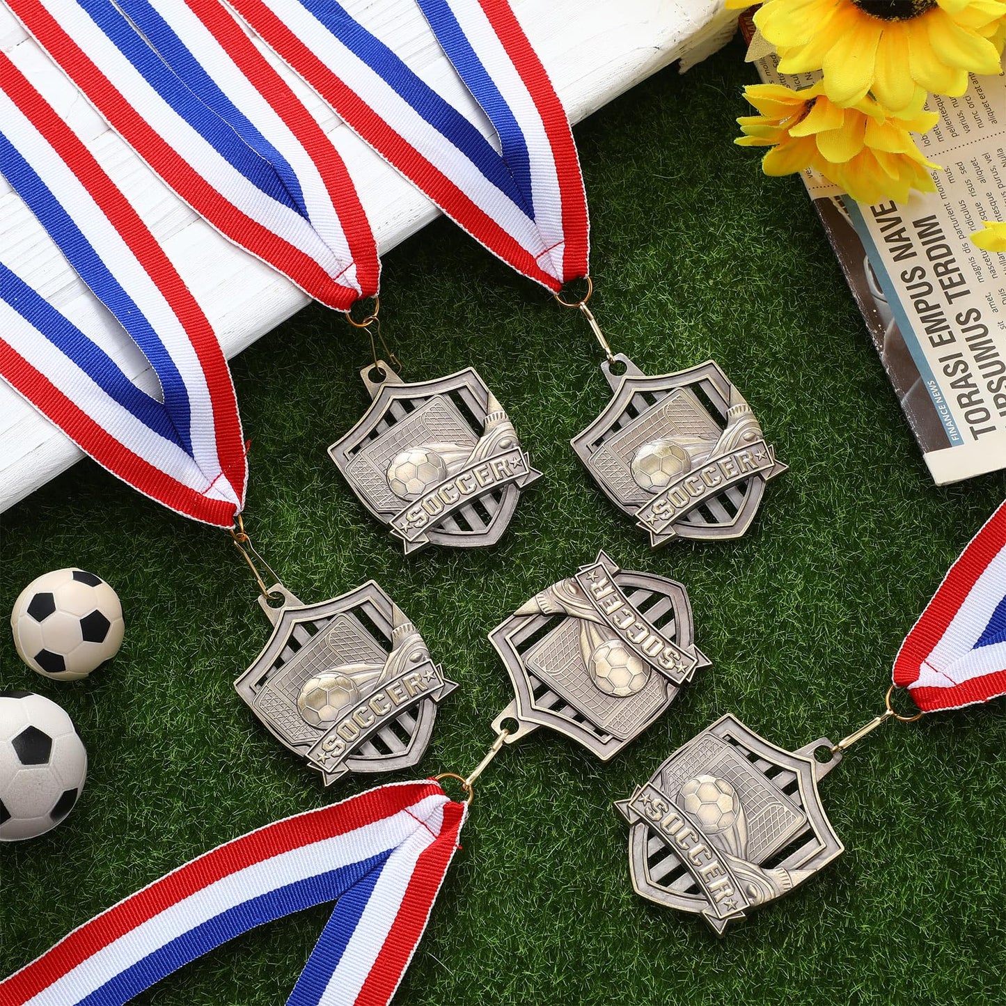 Cunno 24 Pcs Soccer Award Medals Gold Medals Bulk 2 Inch Soccer Trophy Medal with Neck Ribbons for Team Sports Participation Tournaments Prize Gift League School Awards
