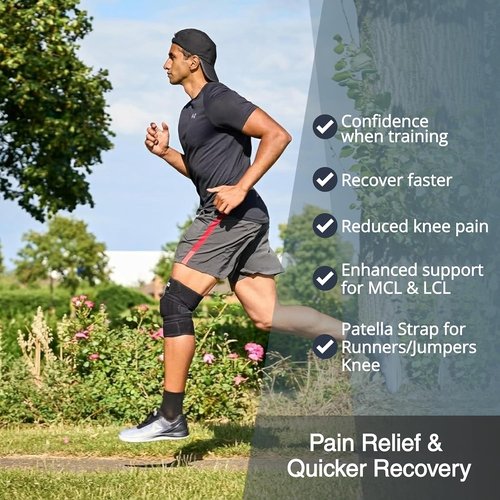 Exous Bodygear Knee Brace - Meniscus Tear Support for Arthritis & ACL Pain | Patented Adjustable Wraparound Strap, Medium Size