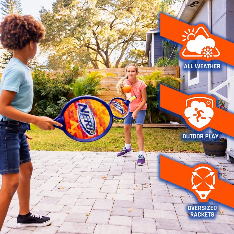 NERF Small Driveway Tennis Set for Kids - 2 Player Kids Tennis Set - Rackets and Foam Ball - Indoor + Outdoor - (2) NERF Rackets + Foam Ball Included