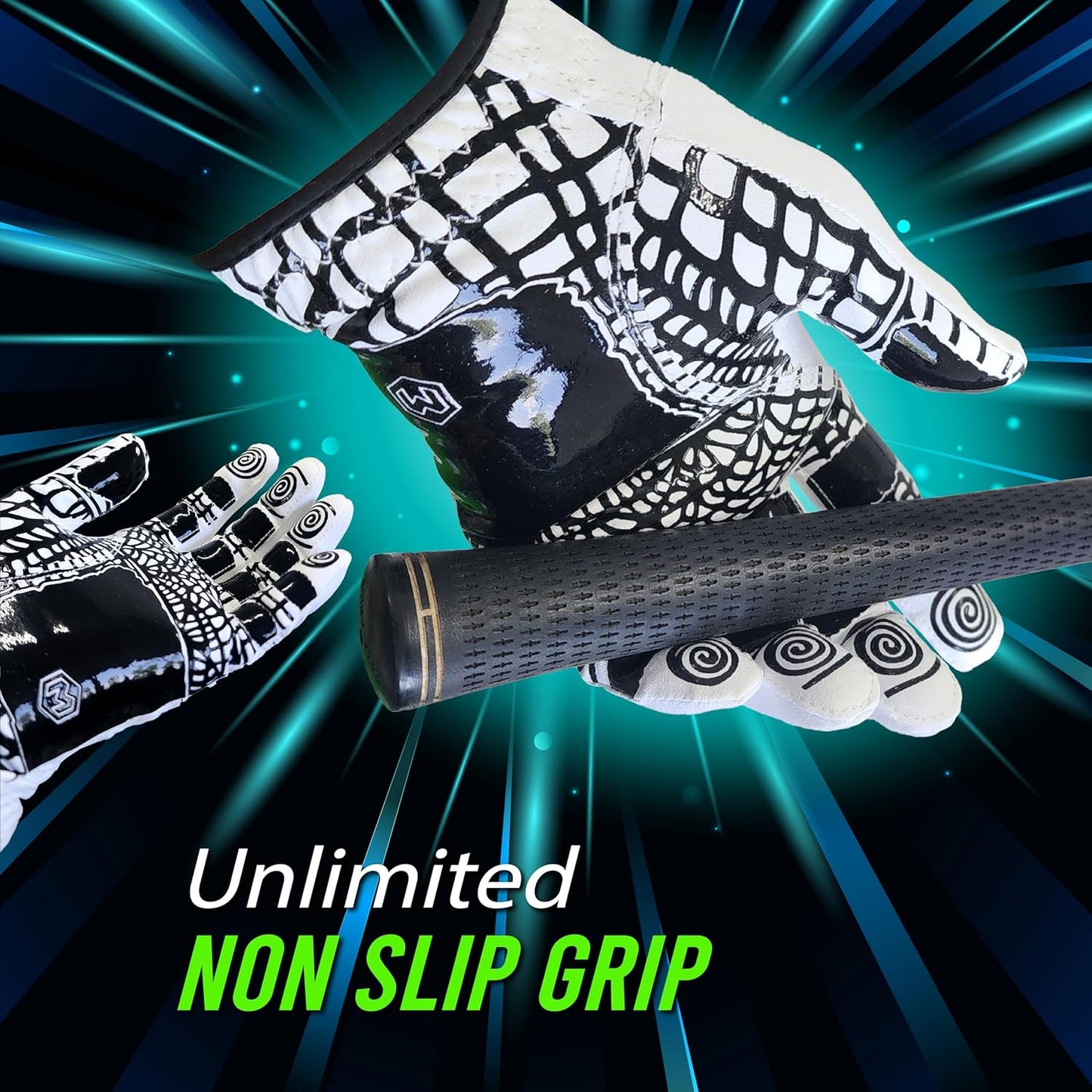 Monkey Grip Golf Glove - Premium Synthetic Nonslip Spider Grip for All-Weather Performance | Left Hand