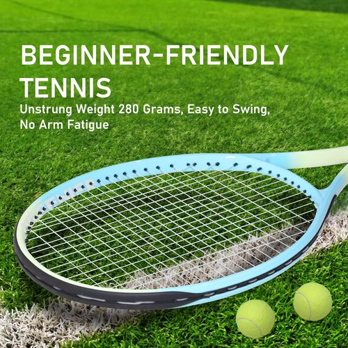OGEENIER 27" Tennis Racket for Adults, Pre-Strung Tennis Racquet for Beginners, Lightweight and Recreational Rackets with 1 Bag and 3 Tennis Balls