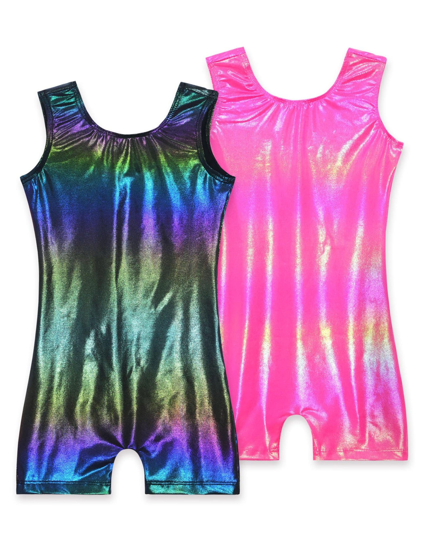 Nokecina Gymnastics Leotards for Girls 2 Pack Sleeveless Rainbow Color Unitard Size 2t 3t Rose Black One Piece Biketards