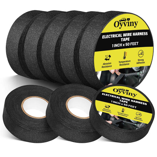 Oyviny 8 Rolls Automotive Wire Harness Cloth Tape 1 Inch x 50 Feet High Temp Self-Adhesive Noise Dampening Electrical Cloth Tape for Car Engine Wire Wrapping Protection Insulation