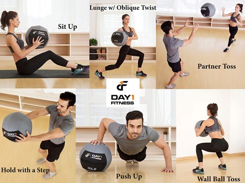 Day 1 Fitness Soft Wall Medicine Ball 18 Pounds RED/BLACK - for Exercise, Rehab, Core Strength, Large Durable Balls for Floor Exercises, Stretching