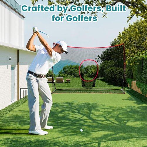 KMFurnila Golf Net, 10 x 7Ft Golf Practice Net for Backyard with Carry Bag, Sturdy Training Aid for Golfers to Practice Driving, Hitting, Indoor & Outdoor Dual-Use