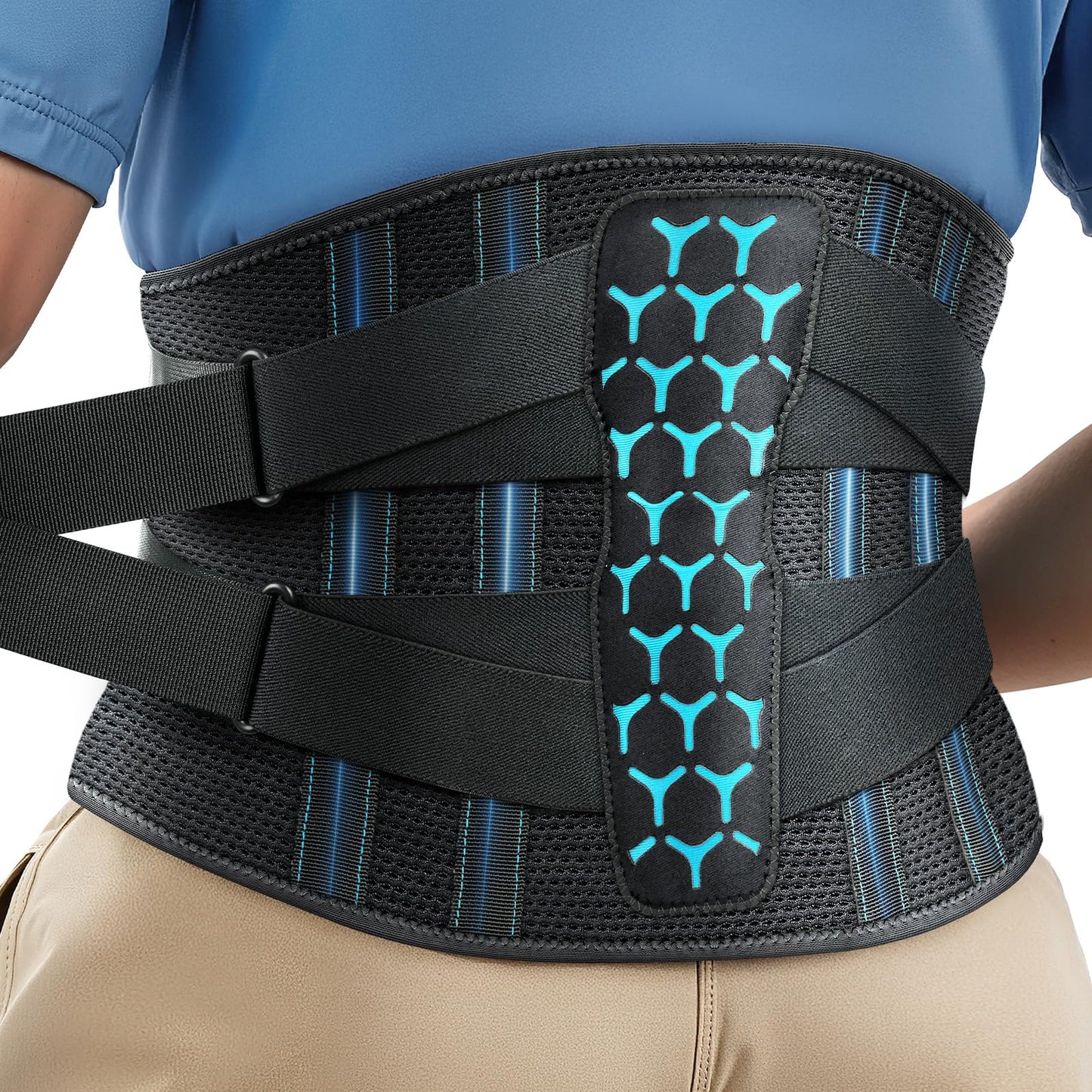 Rakiie Lumbar Back Brace with Removable Pad, Adjustable Lower Back Pain Relief Support for Men and Women, Comfortable Support Belt Ideal for Lower Back Pain, Sciatica, Scoliosis, Size XL (Waist: 45.3"-51.2")