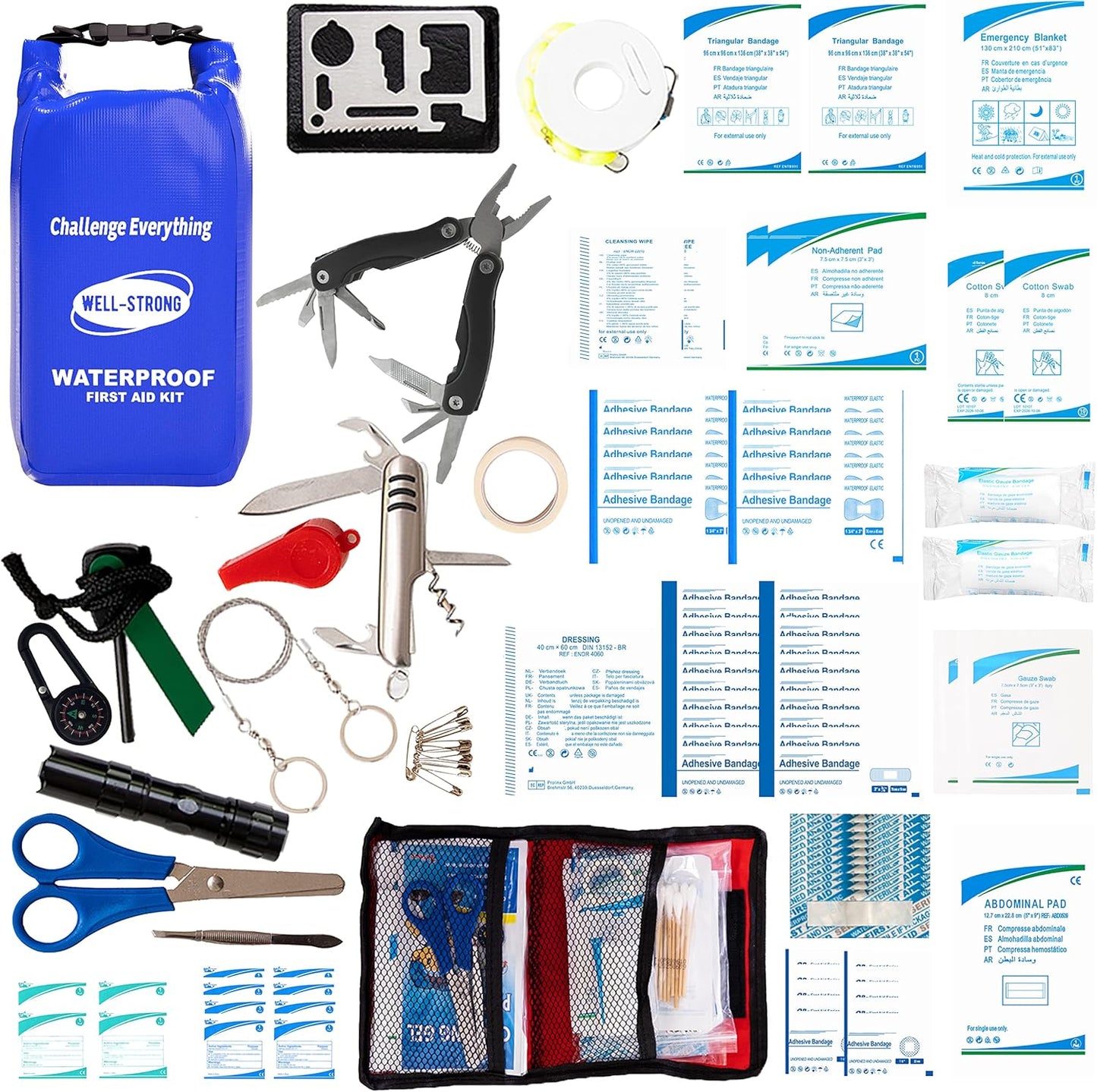Boat First Aid Kit - 123pcs Waterproof Emergency Marine Safety Tools | Compact Blue Accessories for Fishing, Kayaking, and Camping