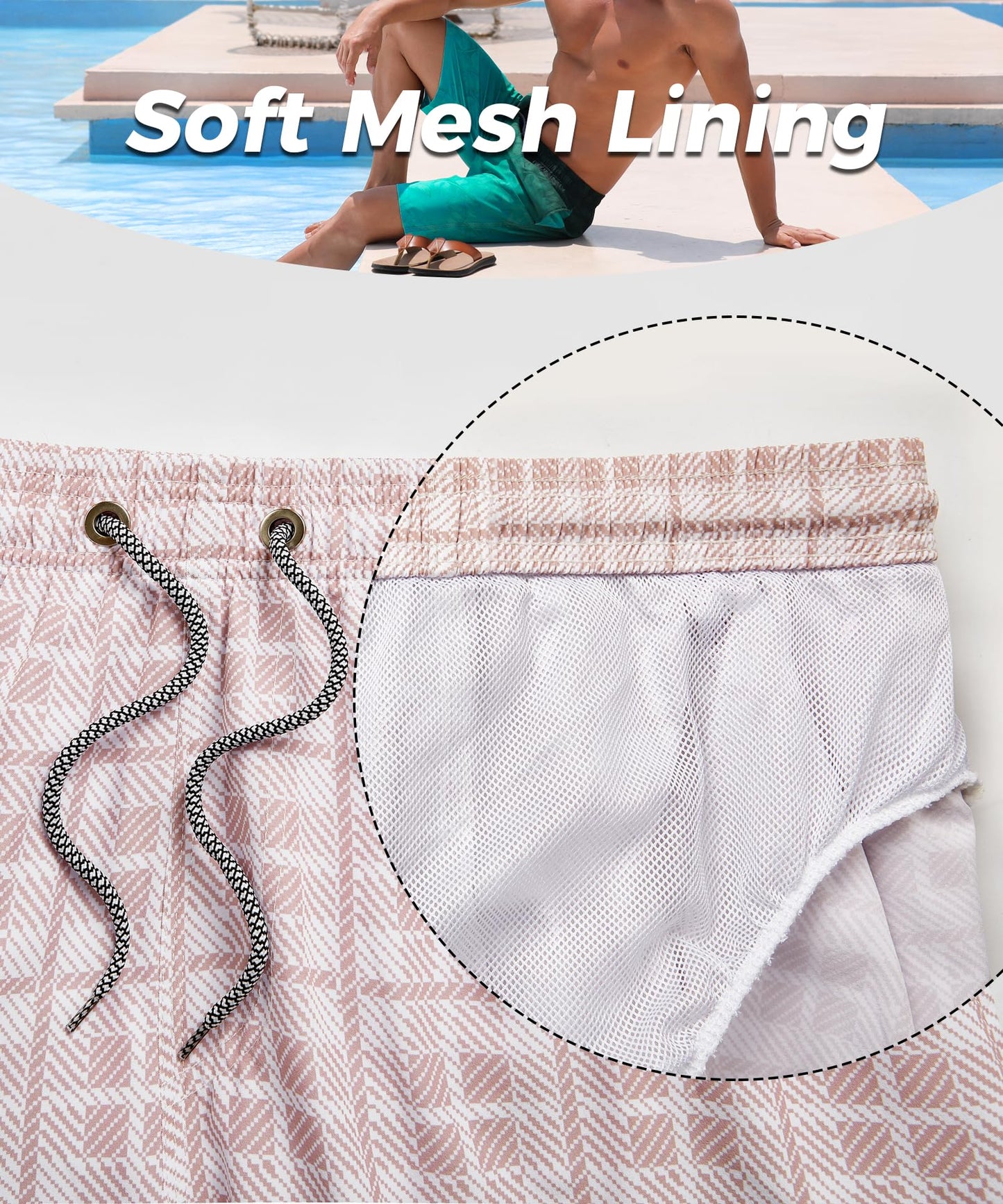 ELETOP Men's Swim Trunks Quick Dry Bathing Suit Swimming Board Shorts Mesh Lining Beach Swimwear Grid Pink 4XL