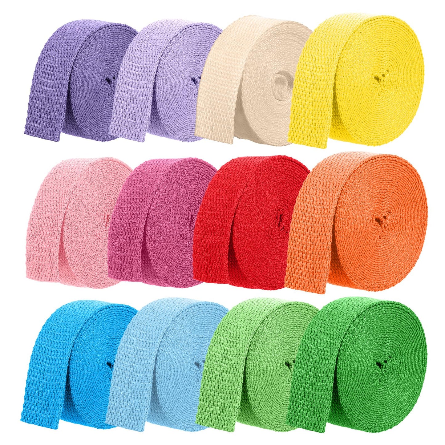 Nodaaiie 12 Rolls Polypropylene Webbing Strap, 1 Inch Heavy Duty Webbing for DIY, Outdoor Gear, Furniture Repair, 5 Yards per Roll, Multicolor