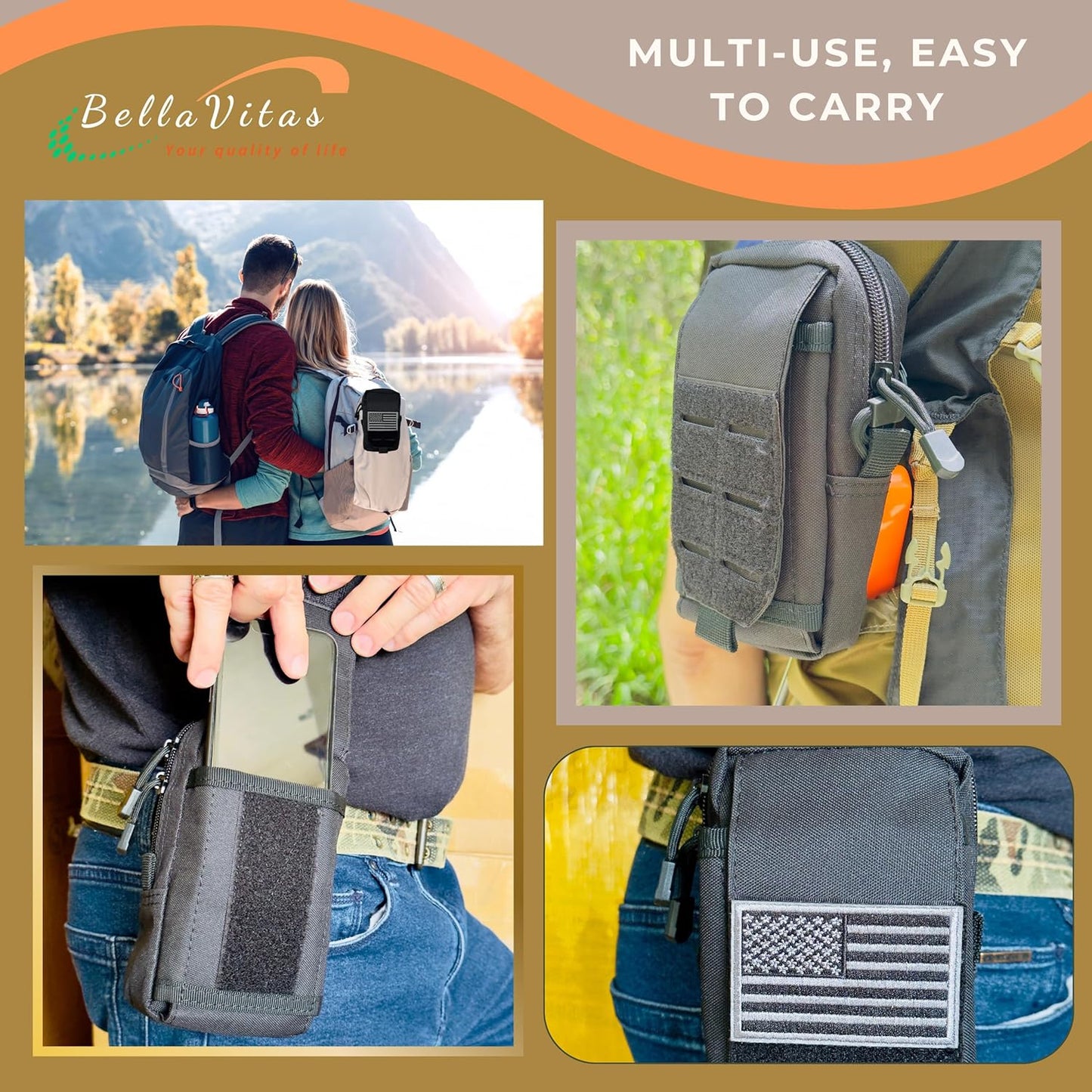Skiennix Tactical Molle Pouch - Small EDC Utility Bag with US Flag Patch | Versatile Gadget Organizer