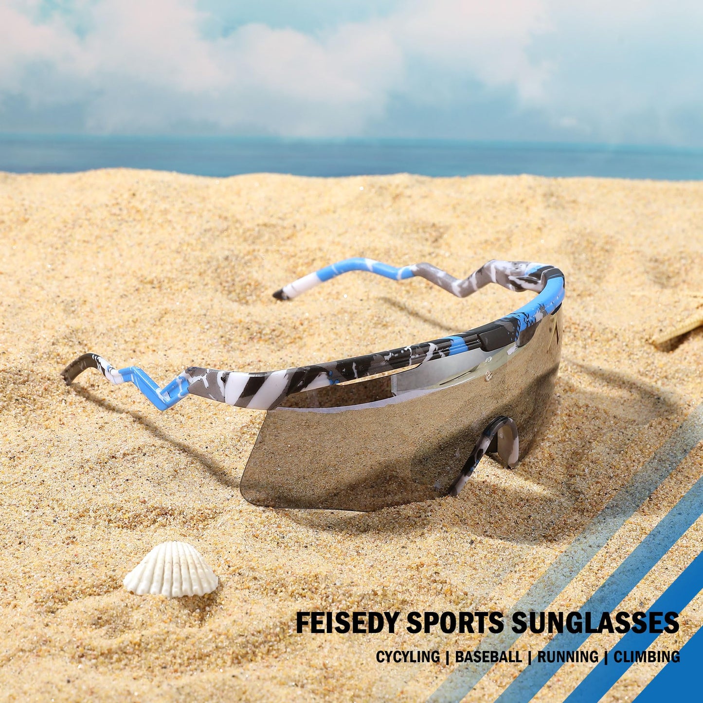 FEISEDY Sunglasses for Men and Women, Polarized Large Retro Rimless Glasses TR90 Frame for Baseball, Cycling, Sports B4073