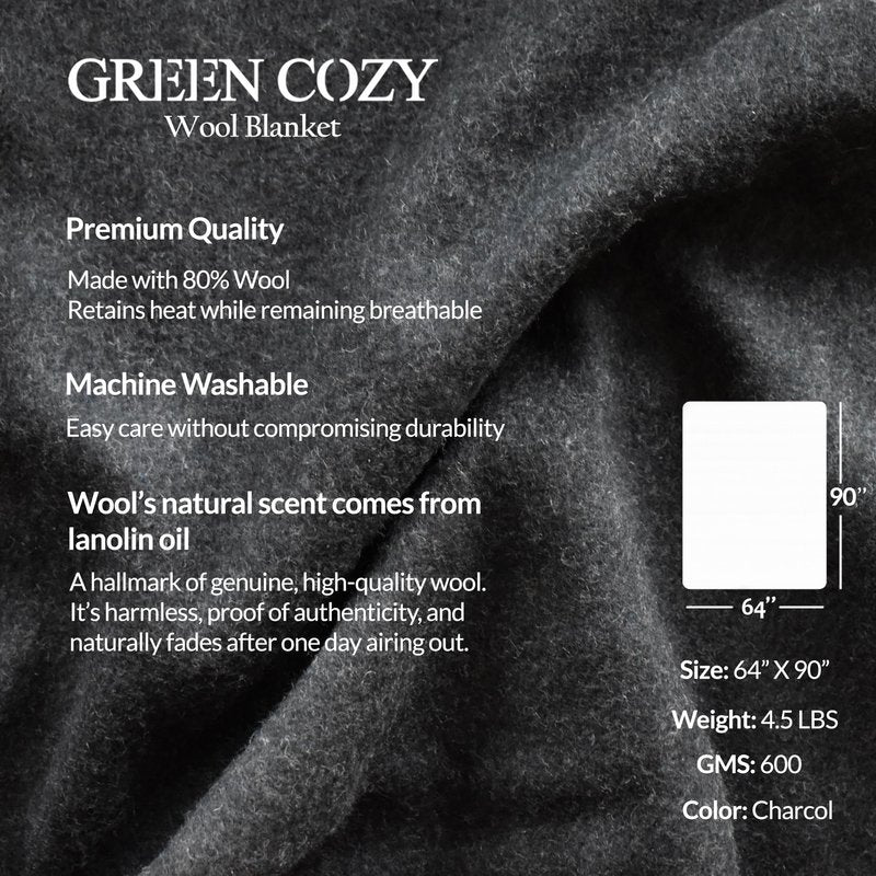 Military Style Wool Blanket – Cushioned, Breathable, Durable, Warm & Washable – Double-Stitched Border – Great for Camping, Outdoor, First Aid, Travel, Car – Fire-Resistant – 64"x90" 4.7lb (Gray)
